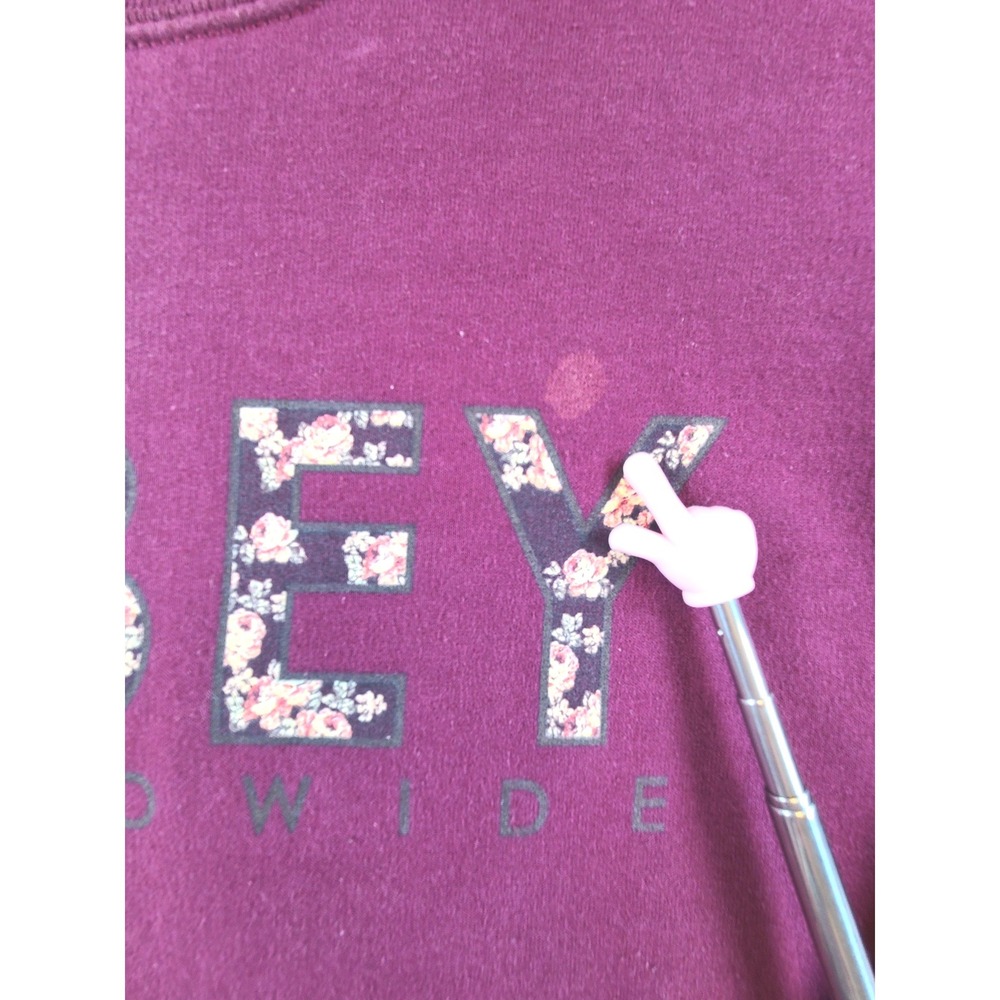 Obey Worldwide Sweatshirt Womens Small Maroon Floral Logo Streetwear Crew Neck - Picture 3 of 5